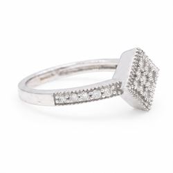 9ct white gold diamond shaped diamond ring, pave set with nine round cut diamonds, with diamond set shoulders, Birmingham 2006