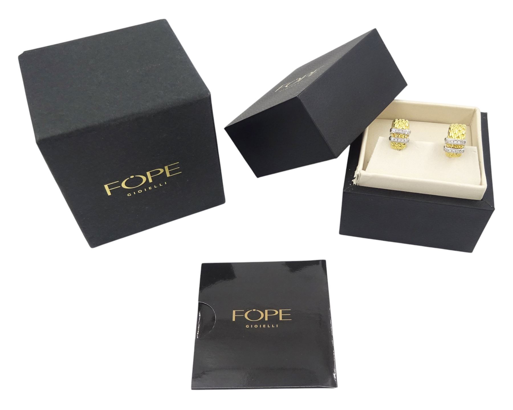 FOPE Solo pair of 18ct white and yellow gold diamond stud earrings, stamped 750, boxed