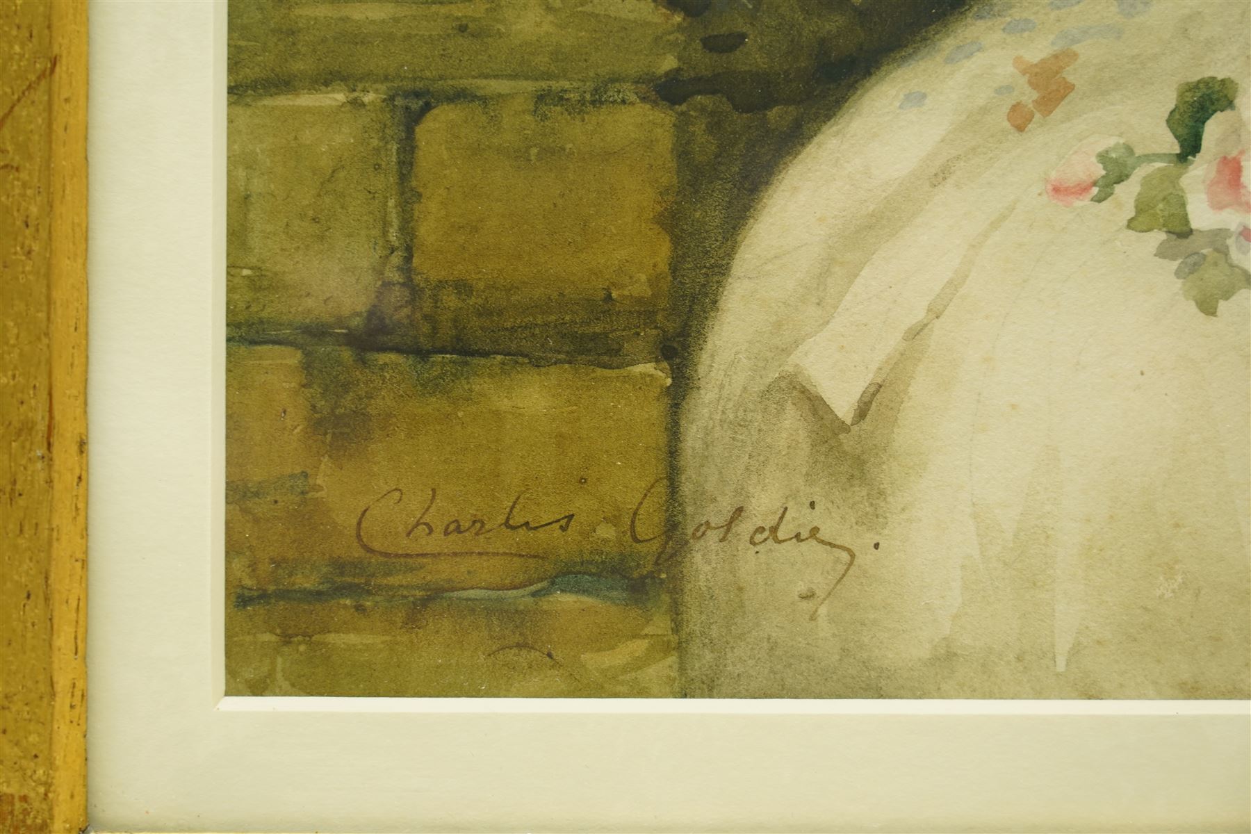Charles Alphonse Goldie (British 19th/20th century): Portrait of a Chinoiserie Girl Holding a Parasol, watercolour signed 35cm x 25cm