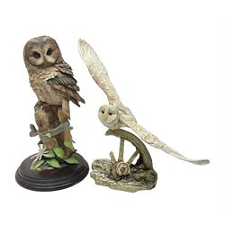 Border Fine Arts figure Barn Owl in Flight B1532, boxed with certificate, together with Country Artists figure Tawny Owl with Honeysuckle CA441, tallest H31.5cm