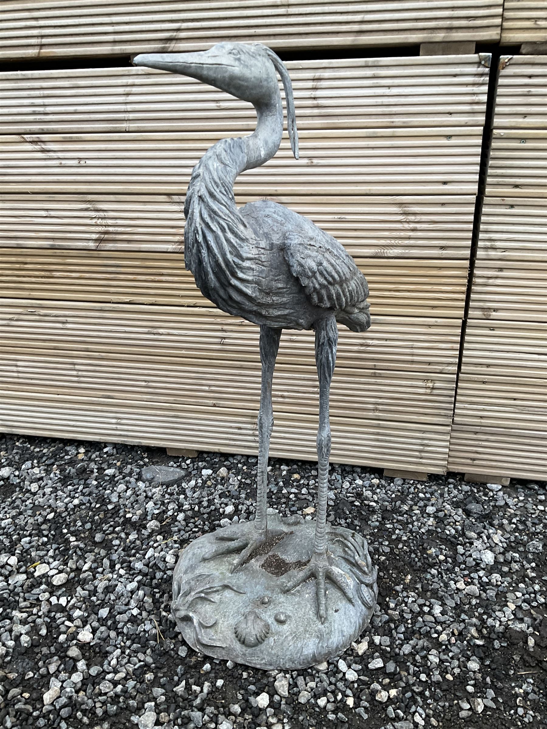 Large lead heron garden figure on a naturalistic base - THIS LOT IS TO BE COLLECTED BY APPOINTMENT FROM DUGGLEBY STORAGE, GREAT HILL, EASTFIELD, SCARBOROUGH, YO11 3TX