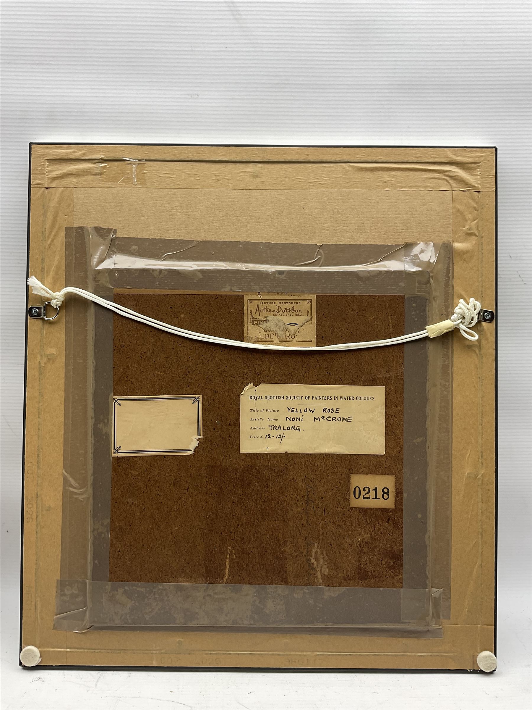 Noni McCrone (Scottish fl.1960-1980): 'Yellow Rose', watercolour signed with monogram, titled on RSW label verso, 29cm x 25cm 