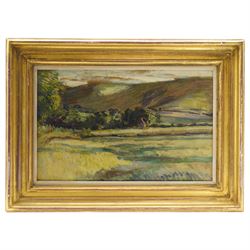 Duncan Grant (British - Bloomsbury Group 1885-1978): 'Landscape near Firle' East Sussex', oil on board unsigned, titled on gallery label verso 27cm x 42cm
Provenance: Spink, King Street, London
