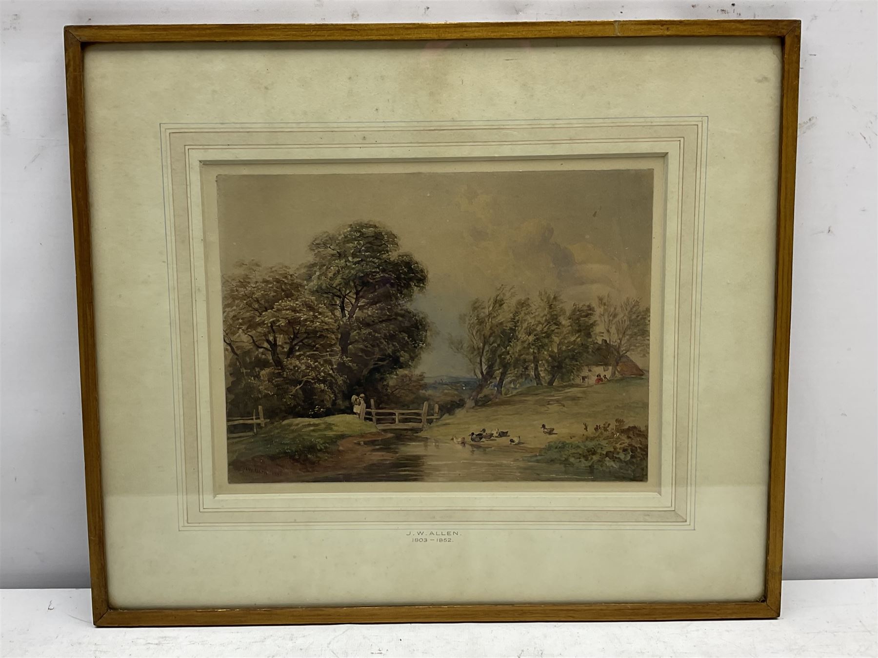 Joseph William Allen RBA (British 1803-1852): Ducks Swimming in River, watercolour signed and dated 1840, 19cm x 27cm 