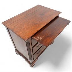 Georgian mahogany bachelor's chest, brushing slide over three long drawers, enclosed by canted corners with fluted quarter columns, on ogee bracket feet