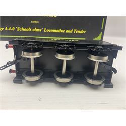 Ace Trains '0' gauge - E/10 Schools Class 4-4-0 locomotive 'Westminster' No.908 and tender in SR Wartime black; boxed with instructions, original packaging and invoice dated 26/09/2012 in outer delivery box
