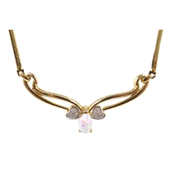  9ct gold opal and diamond necklace, stamped 375  
