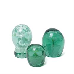 Three Victorian glass dumps, two with names 'Scott' and 'Aleck', one dated 1884, largest H13cm (3)