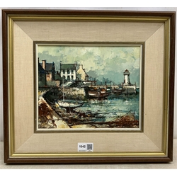 Aldo (Continental 20th century): 'Le Quai', oil on canvas signed, titled verso on Alexander Gallery, Bristol label dated 1978, 21cm x 25cm
