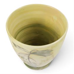 Moorcroft bowl, Leaf in the Wind pattern, upon a yellow grounds, with painted mark and sticker beneath, H12cm