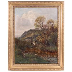 Charles France (British 19th Century): Mill and Bridge by a Stream, oil on canvas signed 66cm x 50cm 