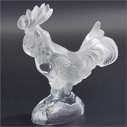Daum France frosted glass Cockerel, signed to base, in original box, H12.5cm
