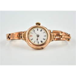 Early 20th century 9ct rose gold bracelet wristwatch, hallmarked approx 22.3gm gross