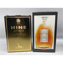 Hennessy, fine de cognac, 70cl, 40% vol, Monnet, Xo prestige cognac, 70cl, 40% proof and Hine Antique, Tres Vieille champagne cognac, 68cl, 40% vol, all with original boxes 