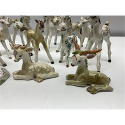Basil Matthews figures, comprising horses, deer and fawns, all with painted mark beneath, largest H14cm
