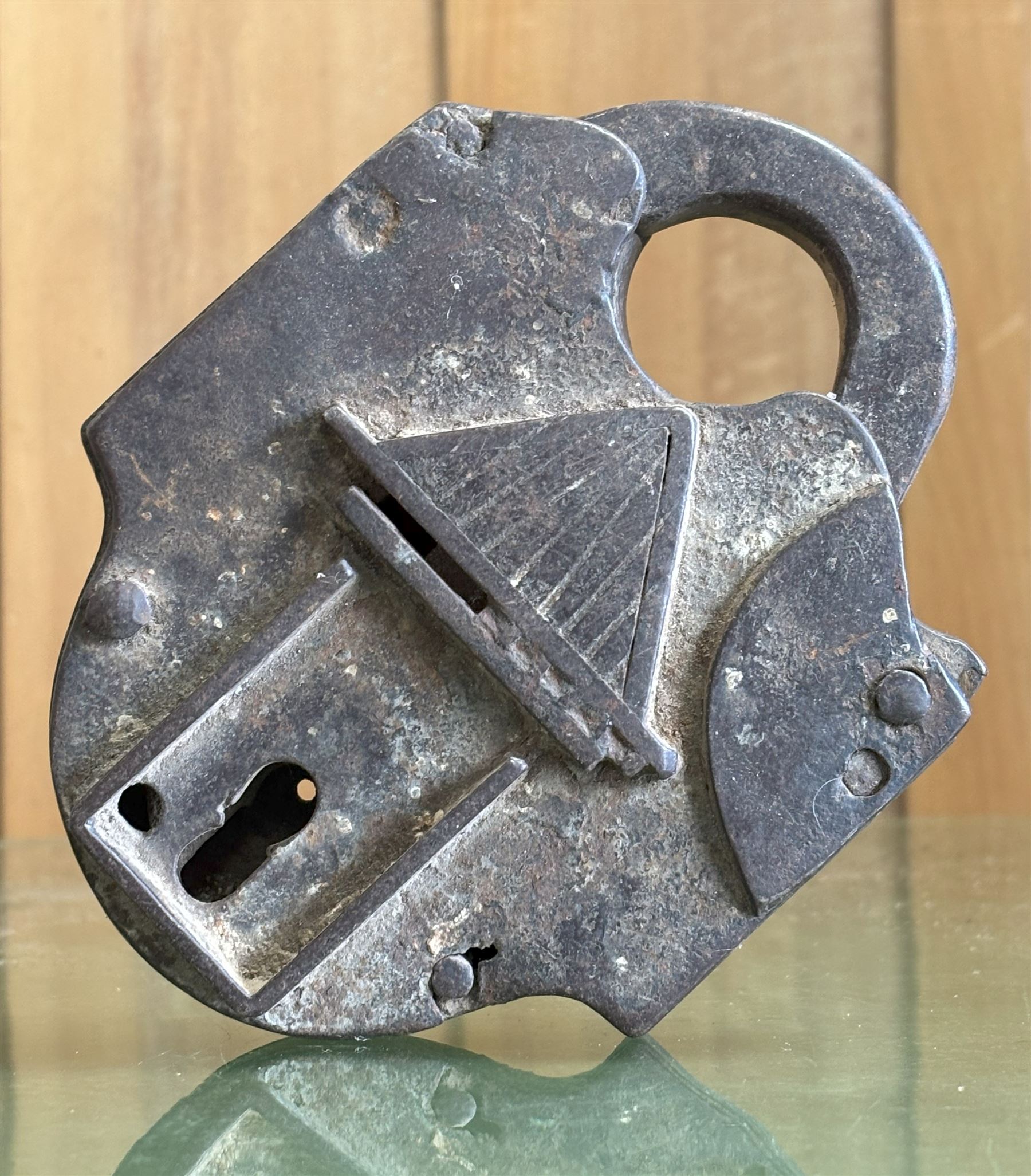Large French iron padlock, 18th century. H17cm.  - COLLECTION BY APPOINTMENT FROM: The White House, Thirsk Road, Easingwold, York, YO61 3NF - CALL 01723 507111 TO ARRANGE