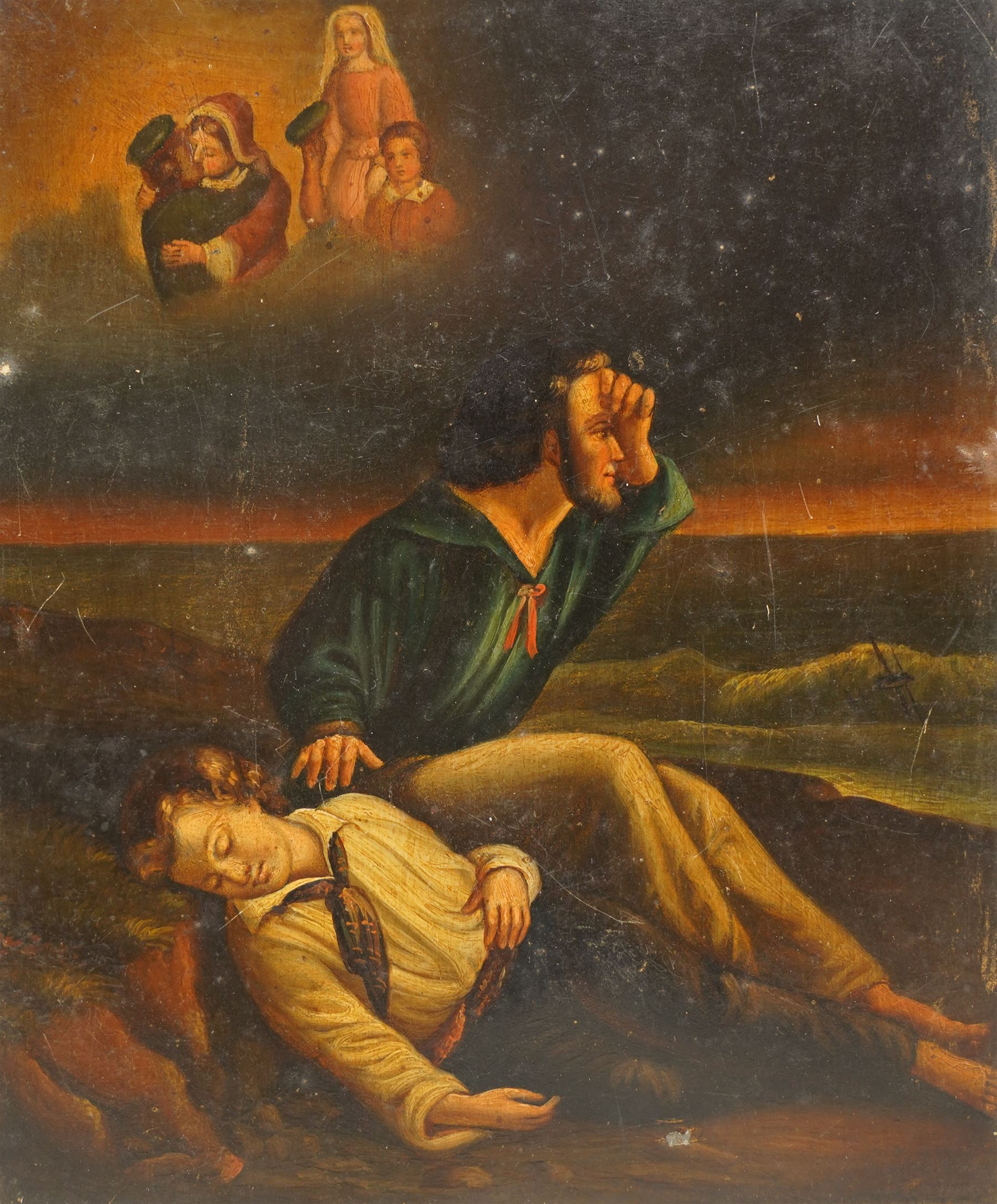 Dutch School (19th century): 'Officer Dictating a Letter' after Gerard ter Borch and Shipwrecked Soldiers, pair oils on metal unsigned 20cm x 17cm (2)