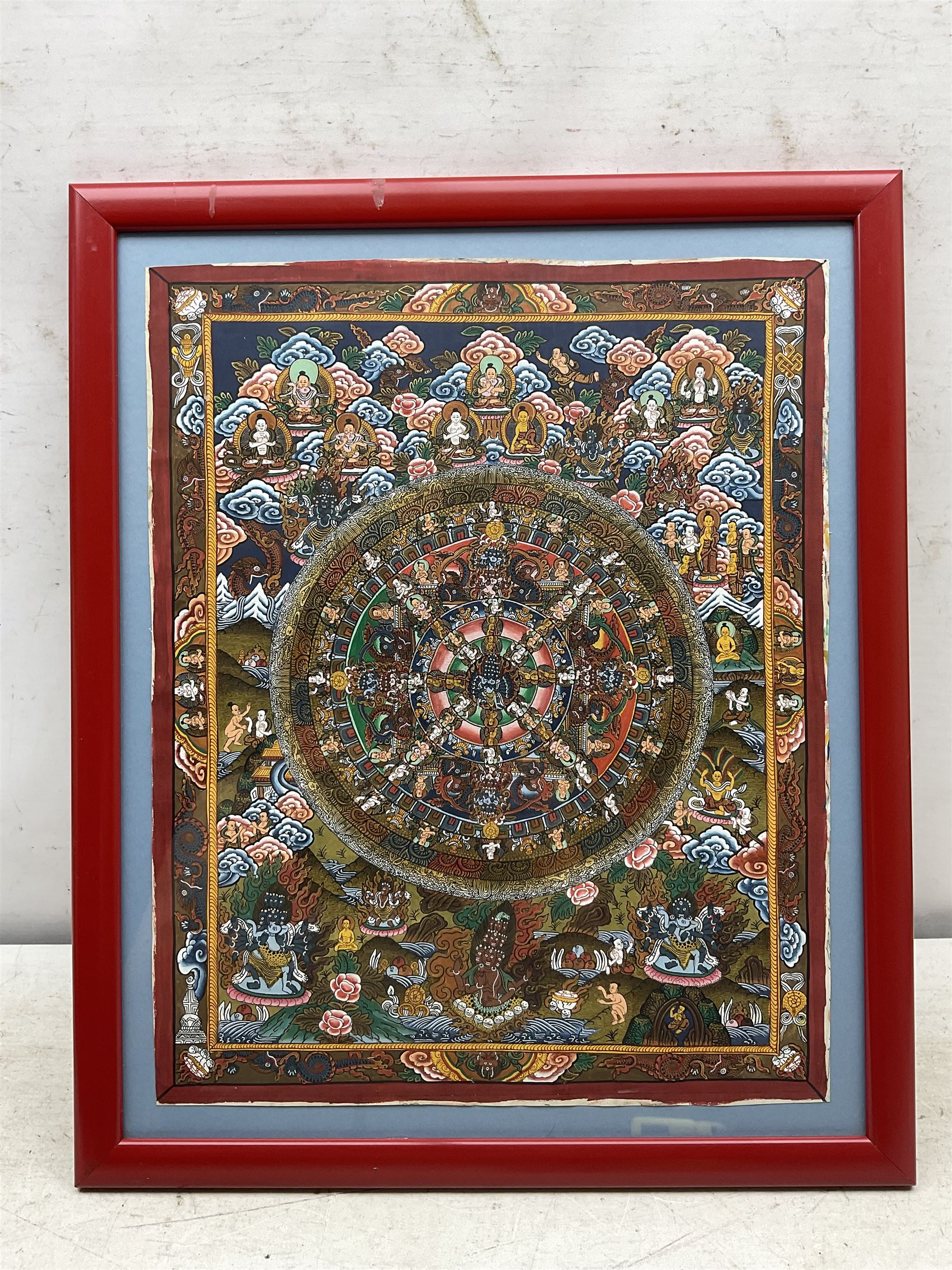 Tibetan School (20th Century): Wheel of Life Thangka, gouache on silk 38cm x 30cm 