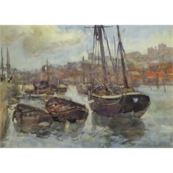  Joseph Richard Bagshawe (Staithes Group 1870-1909): Steam and Sail Boats in Whitby Harbour, watercolour, inscribed in artist's hand verso 36cm x 50cm  