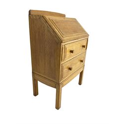 1930's Art Deco period oak bureau, fitted fall front and two drawers
