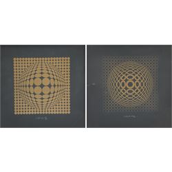 Victor Vasarely (Hungarian/French 1908-1997): 'Vega Gold I & II', two screenprints signed and numbered 14/90 and 10/45, respectively, 24cm x 24cm (2)