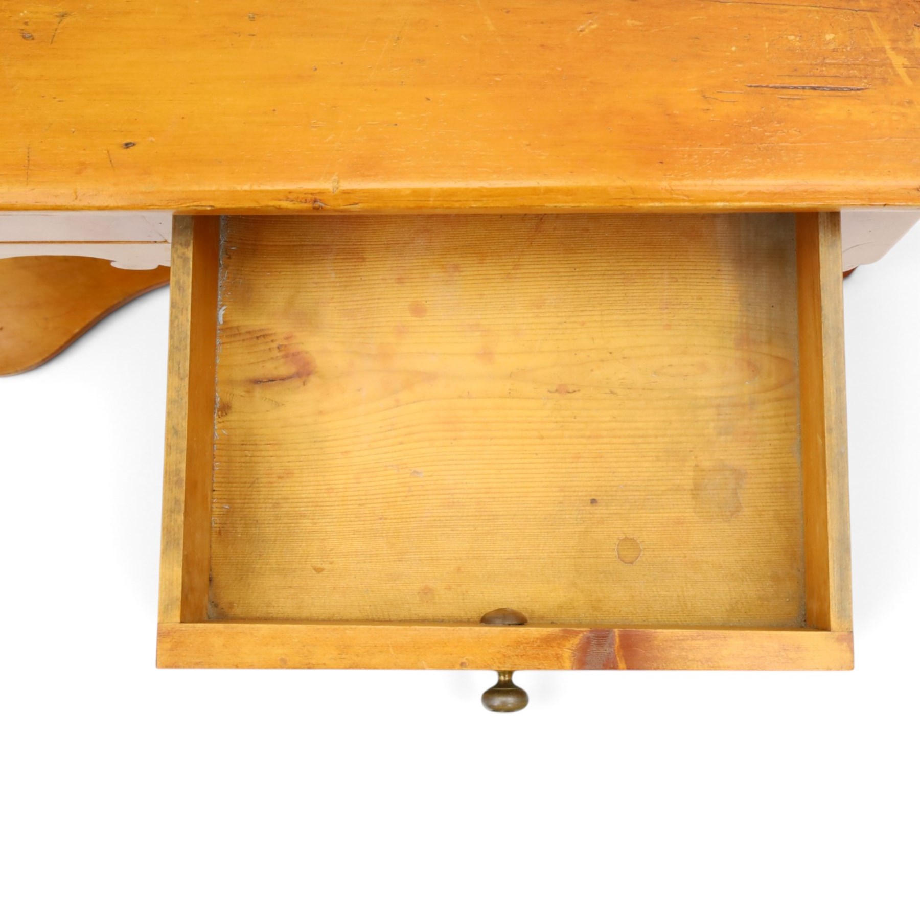 Victorian pine washstand, raised three quarter galleried top, fitted with two drawers, raised on turned supports united by a shaped full length under tier 