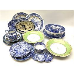 A group of Spode blue and white Italian pattern wares, to include large bowl, jug, various plates, trinket dishes, caddy, most with blue printed mark beneath, together with  selection of Victorian ceramics. 