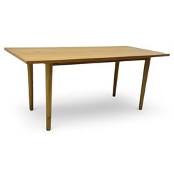 Ikea - Rectangular oak table, slim rectangular top over rounded edges, supported by tapere...