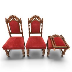 Set of six Victorian high-back dining chairs with spiral turned uprights and supports