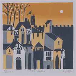 Giuliana Lazzerini (Italian 1951-): 'City Walls' York, limited edition linocut no. 21/50 s...
