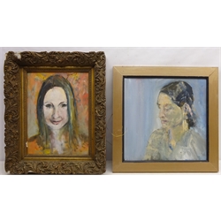  'Ivana', oil on canvas laid to board titled and dated February 2004 verso by Malcolm Ludvigsen (British 1946-) 39cm x 39cm and Portrait of a Lady, oil on board by the same hand 39cm x 28cm (2)  