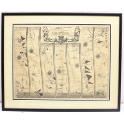 John Ogilby (British 1600-1676): 'The Road from Ferrybridge to Boroughbridge Continued to Barnard Castle in County Ebor', engraved strip map pub. 1675, 33cm x 46cm