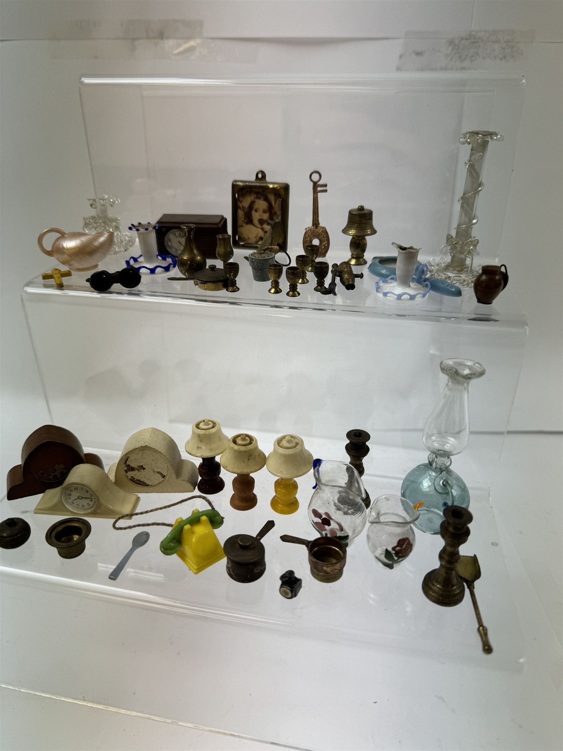 1930's dolls house accessories, including jugs, clocks, candlesticks etc   
