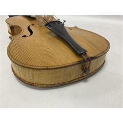 Copy of a full size Stradivarius violin, with an ebonised fingerboard, tailpiece and tuning pegs Length 60cm
