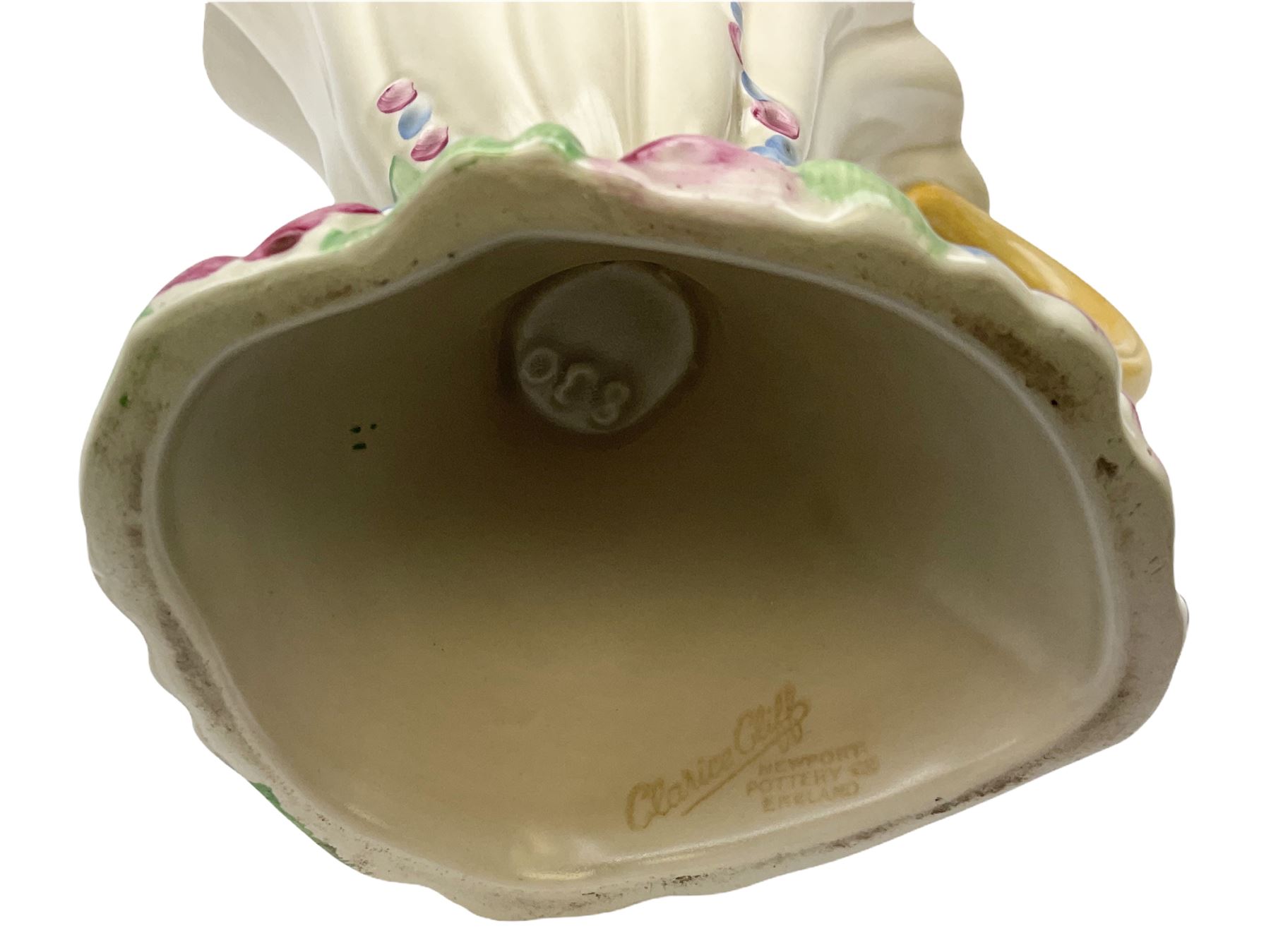 Clarice Cliff Newport Pottery handled vase/jug, of fluted form, shape no 830, decorated in the My Garden pattern, with printed and impressed marks beneath, H20cm