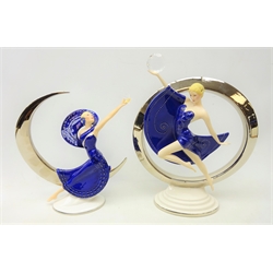  Two Franklin Mint Art Deco style porcelain figures - 'Eclipse in Platinum' and 'Moonlight in Platinum' tallest 31cm  