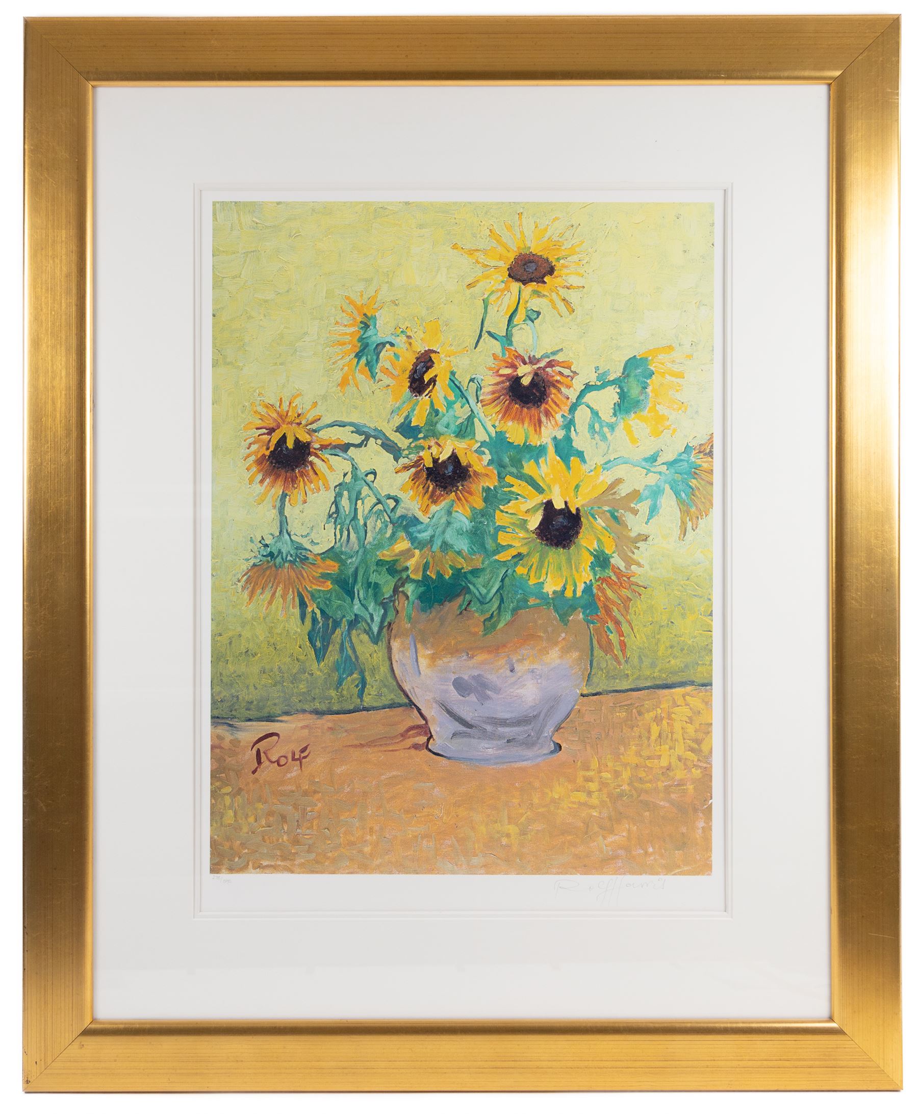 Rolf Harris (Australian 1930-): 'Sunrise - Taj Mahal' 'Rolf on Art - Monet' and 'Rolf on Art - Van Gogh', set of three limited edition giclee prints signed and numbered respectively, largest Sunflowers 66cm x 49cm (3)