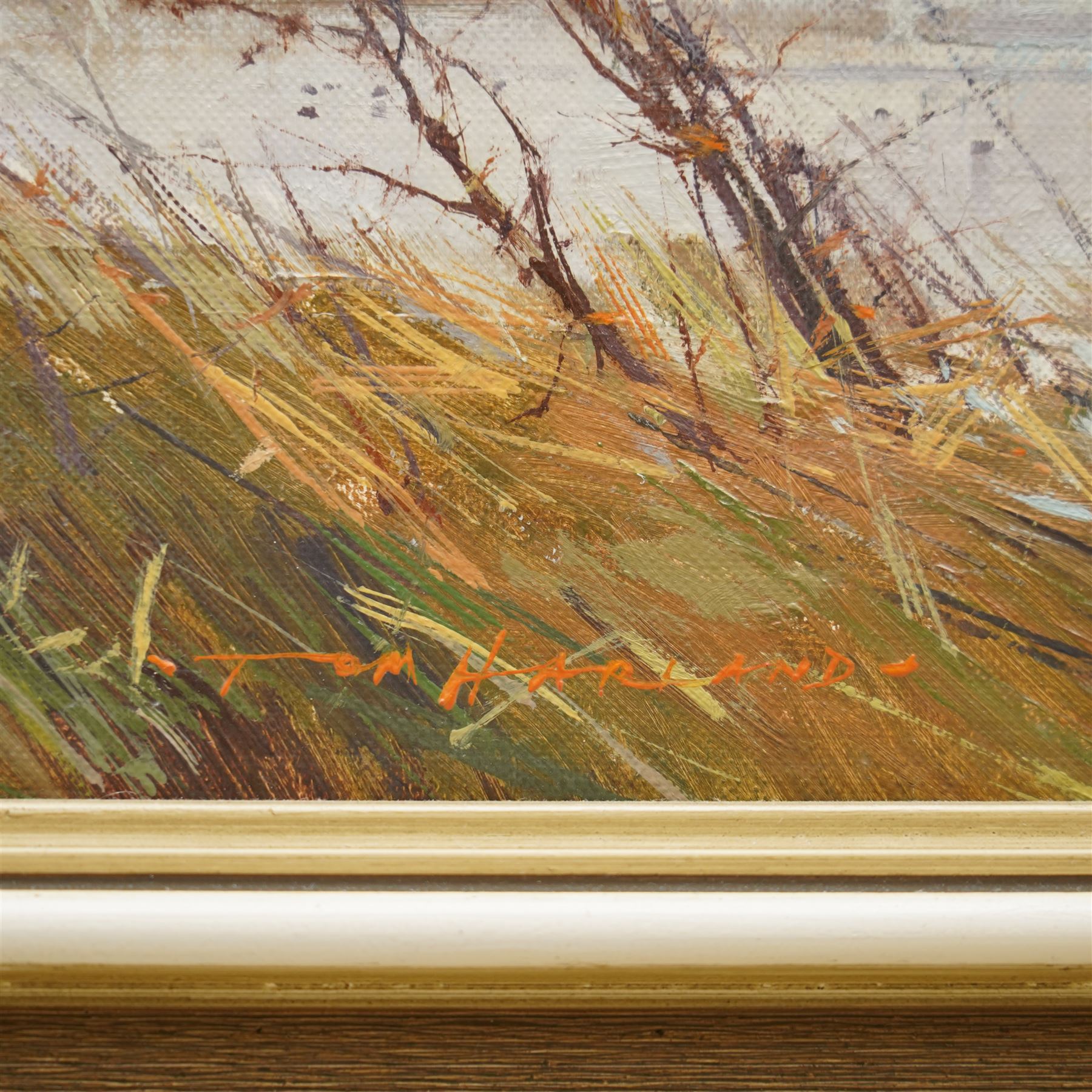 Tom Harland (Yorkshire 1945-2012): 'Calm on the Humber', oil on board signed, titled verso 30cm x 44cm
Provenance: with Ladygate Gallery, Beverley