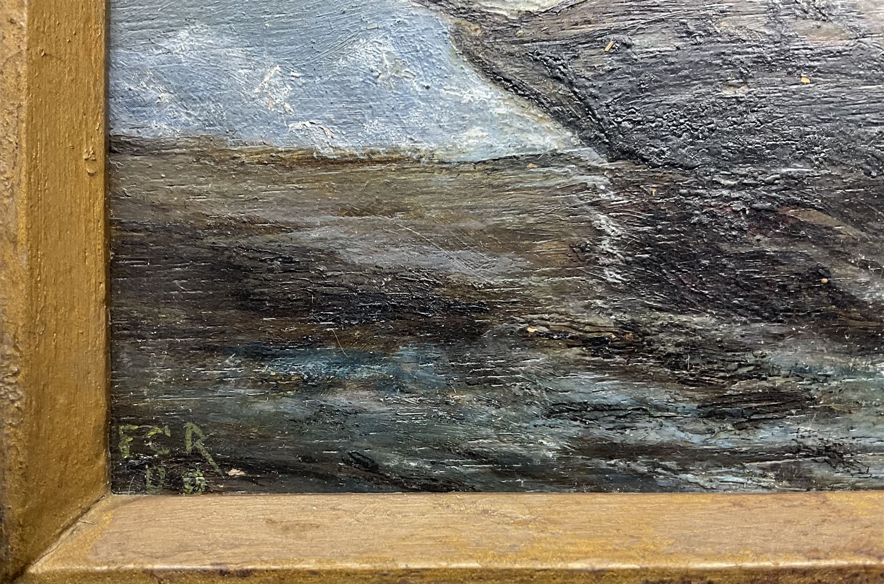 FCR (British 19th Century): 'The Old Wreck on the Welsh Coast 1909', signed with initials and dated '09, titled verso 12cm x 20cm