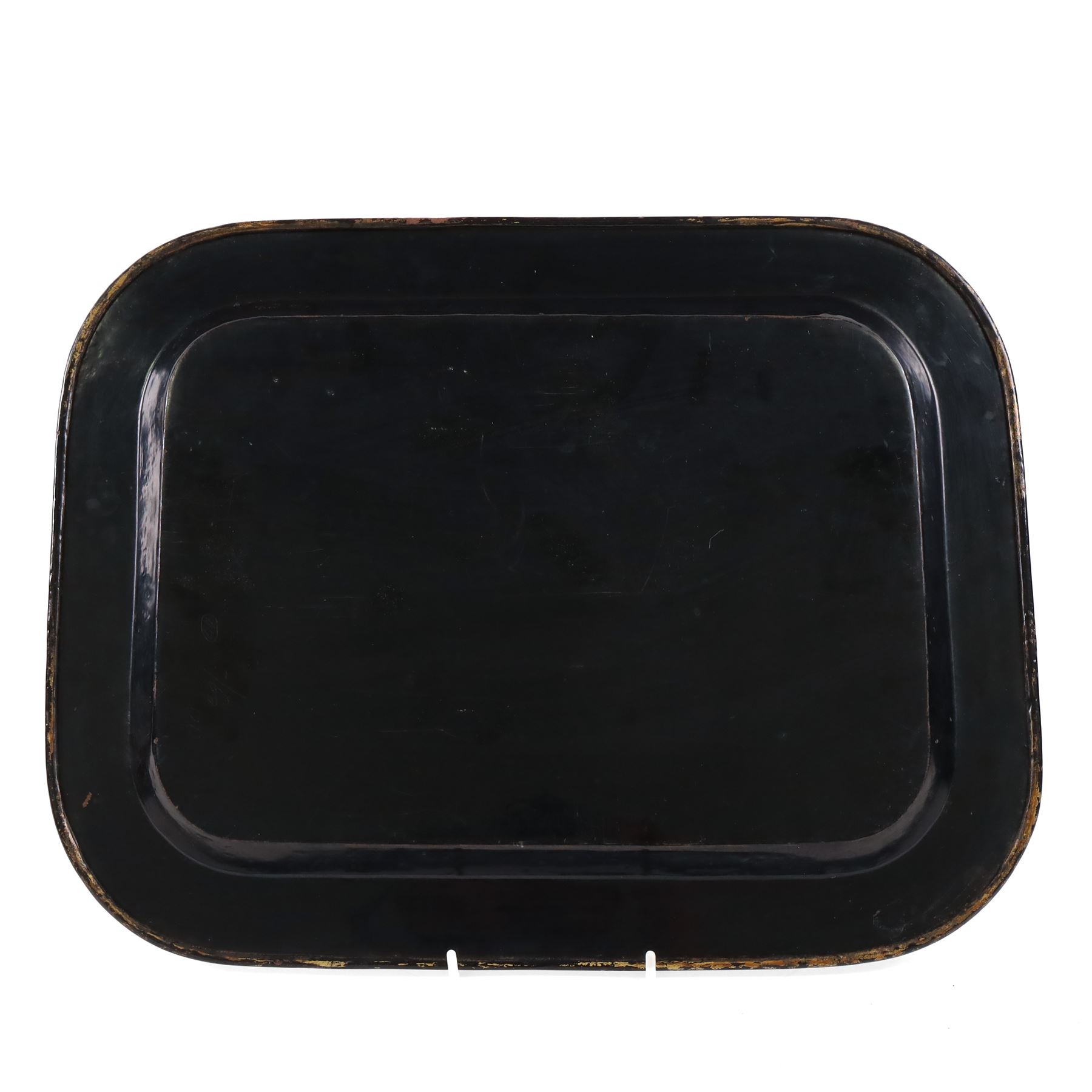 19th Century gilded toleware rectangular tray, decorated with floral sprig and insects, L41cm