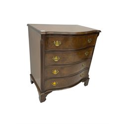 George III design walnut serpentine chest, fitted with four cockbeaded drawers, raised on bracket feet