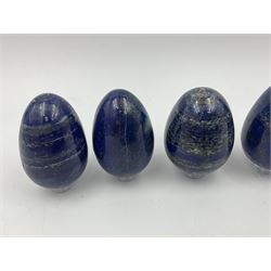 Collection of five Lapis lazuli specimen eggs, largest egg H7cm
