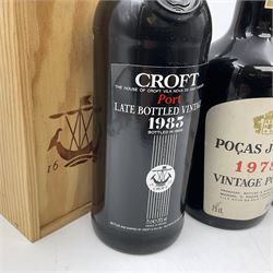 Mixed ports; comprising Croft, 1983 and 1970 vintage port and Pocas Junior, 1978 vintage port, various content and proof (3)