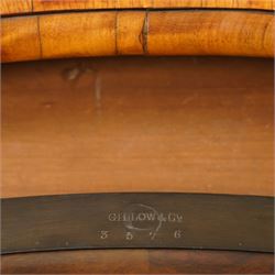 Gillow & Company (1862-1897) - Victorian figured walnut kidney shaped writing table, the shaped top inset with oxblood leather writing surface with embossed edge, surrounded by banded burr-walnut and crossbanding with moulded edge, fitted with single shaped frieze drawer flanked by scalloped side-aprons, raised on tapering and chamfered cabriole supports embellished with ormolu mounts in the forms of maidens over tapering acanthus leaves, the mounts trailing down the front of the legs to terminate to ormolu scroll feet, stamped 'Gillow & Co 3576' to drawer interior