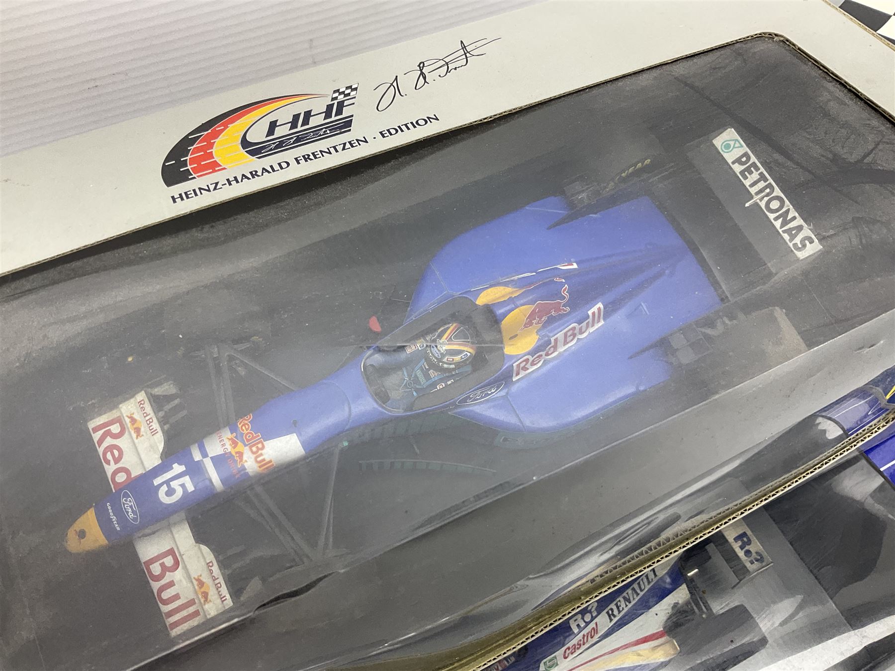 Three Paul's Model Art 1:18 scale die-cast racing cars - Grand Prix Williams Renault FW16 D. Hill; Heinz-Harald Frentzen Edition Sauber Ford C15; and Grand Prix '93 Williams Renault FW15 Damon Hill; together with Heinz-Harald Frentzen Edition Williams Renault 1997; all boxed (4)