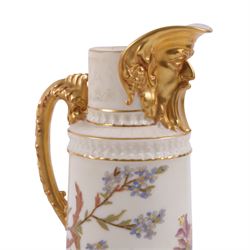 Three Royal Worcester jug in Blush Ivory, comprising squat winged dragon handled jug shape 1048, lion mask jug shape 1258 and Bacchus mask jug shape 1366, all with puce mark to base 