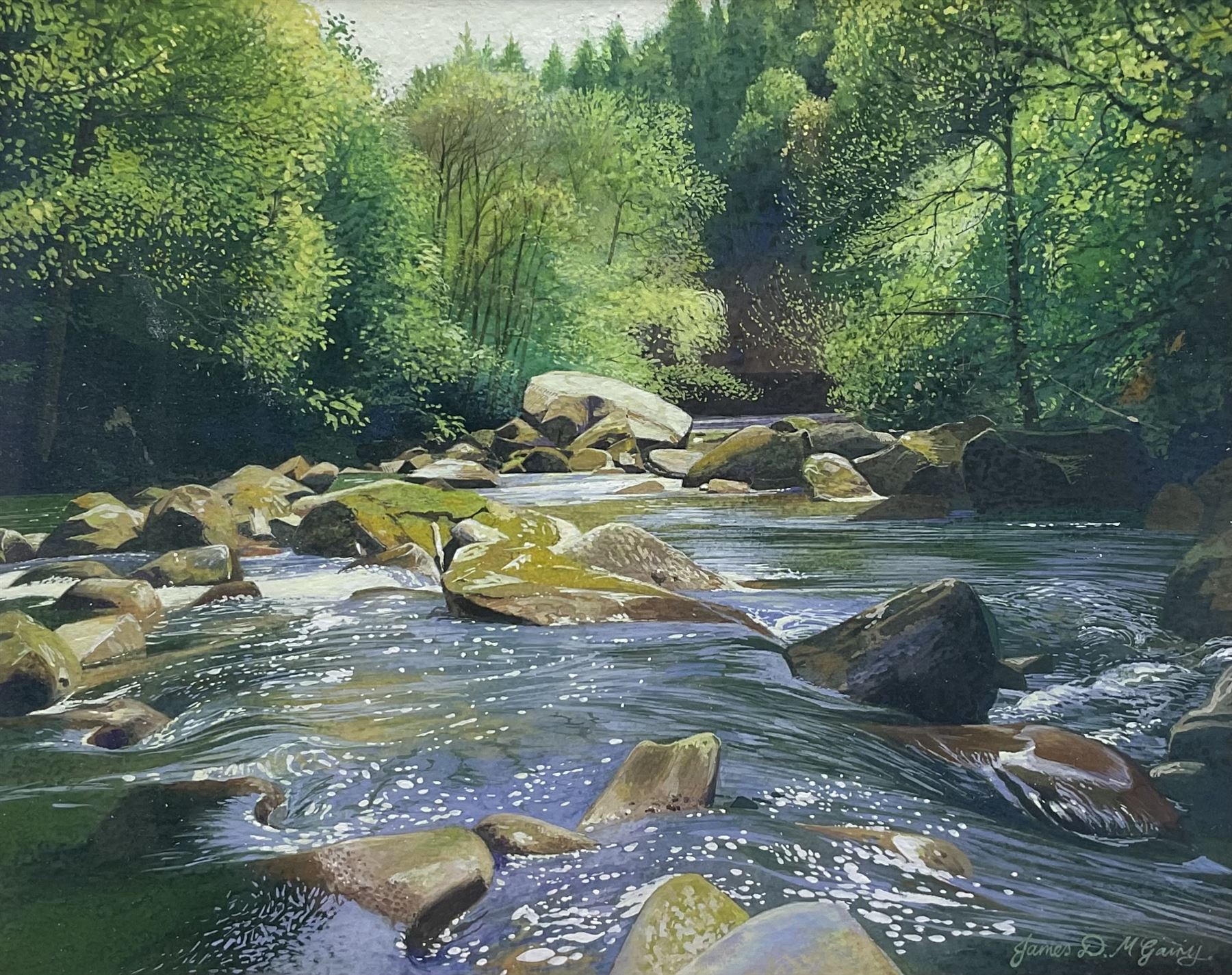 James Duncan McGairy (Northern British 1961-): River Esk at Glaisdale, gouache signed 17cm x 21cm