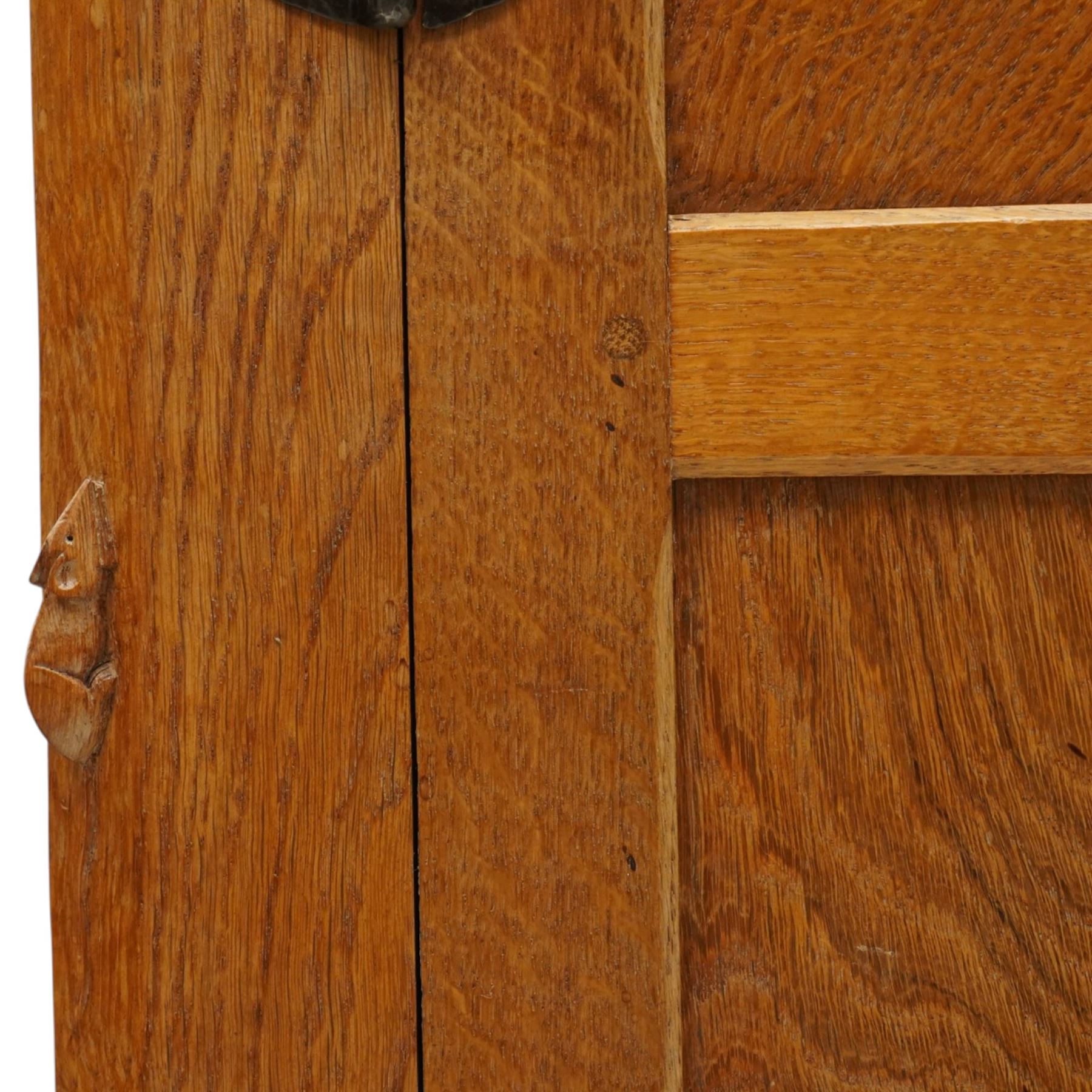 Mouseman - adzed oak dresser, rectangular top with galleried back, fitted with six drawers and two cupboards, blackened metal latches and circular hinges, with carved mouse signature, by the workshop of Robert Thompson of Kilburn