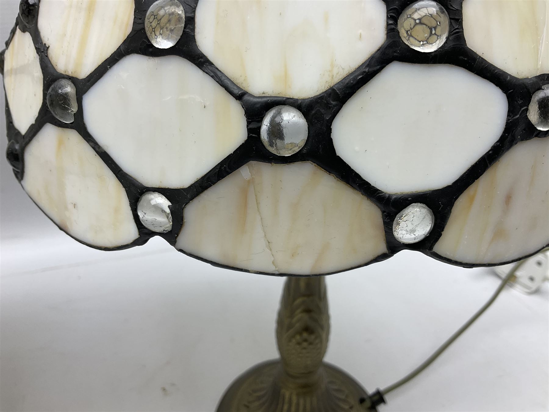 Pair of Tiffany style table lamps with leaded shades, H38cm