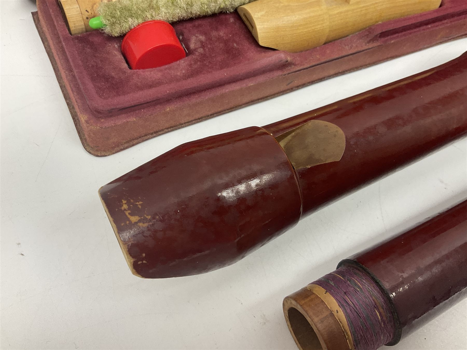 Three wooden recorders - 1970s Schotts 'Concert' three-piece tenor; 1990s Dolmetsch treble, cased; and 1980s Moech descant, cased (3)